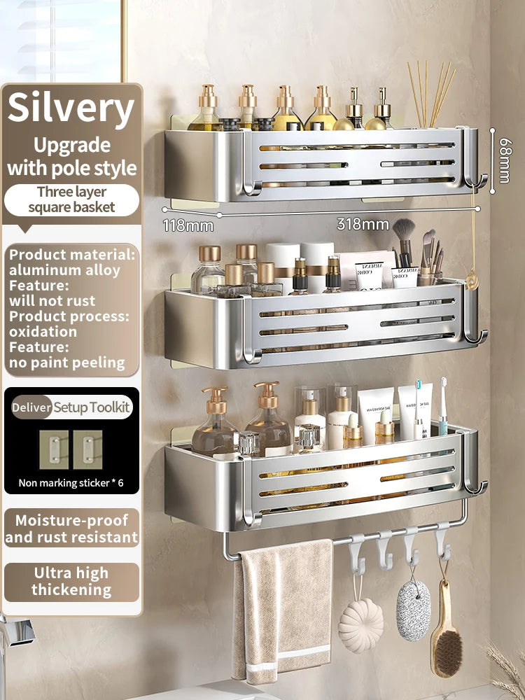 YUNJIEYA Adhesive Corner Shower Shelf | No-Drill Aluminum Rack