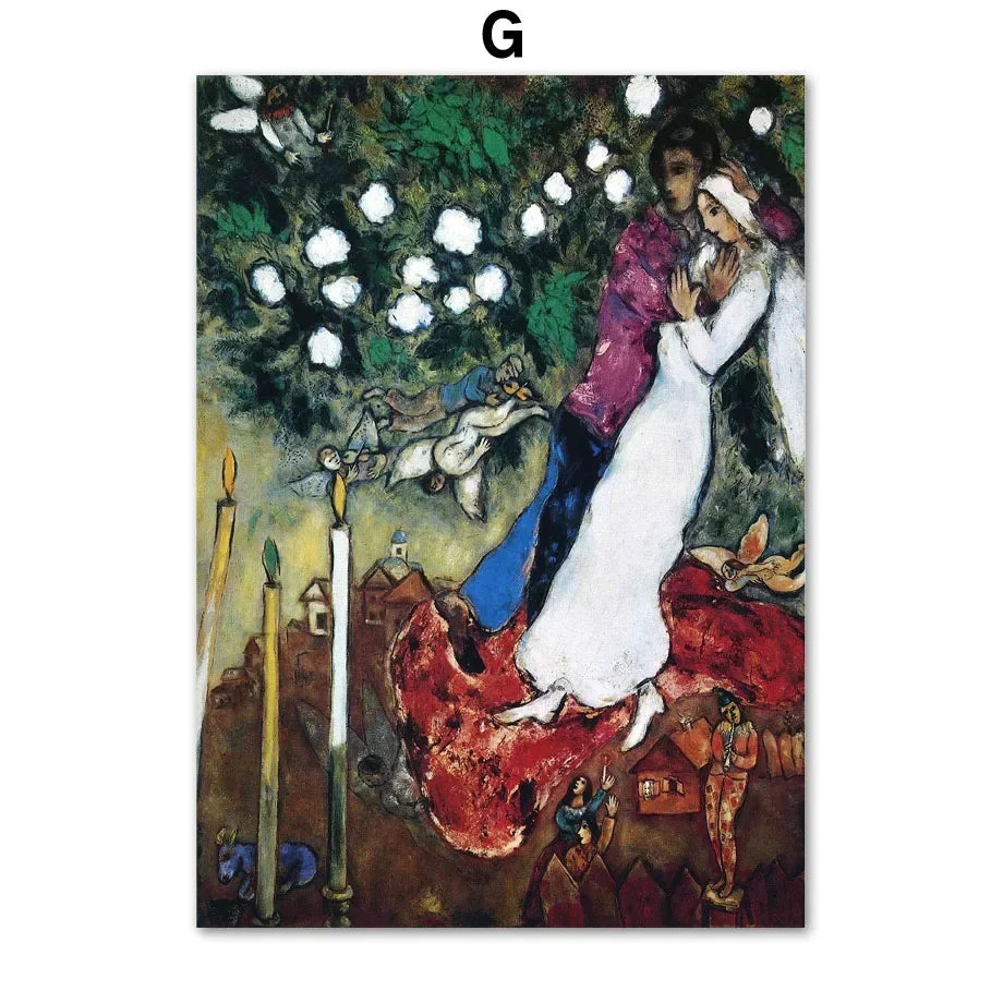 Scandinavian Minimalist Wall Art Marc Chagall Surrealism Abstract HD Canvas Poster Print Home Bedroom Living Room Decoration Peaceful Pleasures Health and Wellness A5564 50x70cm Unframed