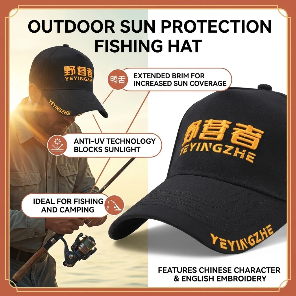 Men Outdoor Fishing Hat UPF50+ Sun-Protection Extended Brim Baseball Cap for UV-Protection Peaceful Pleasures Health and Wellness