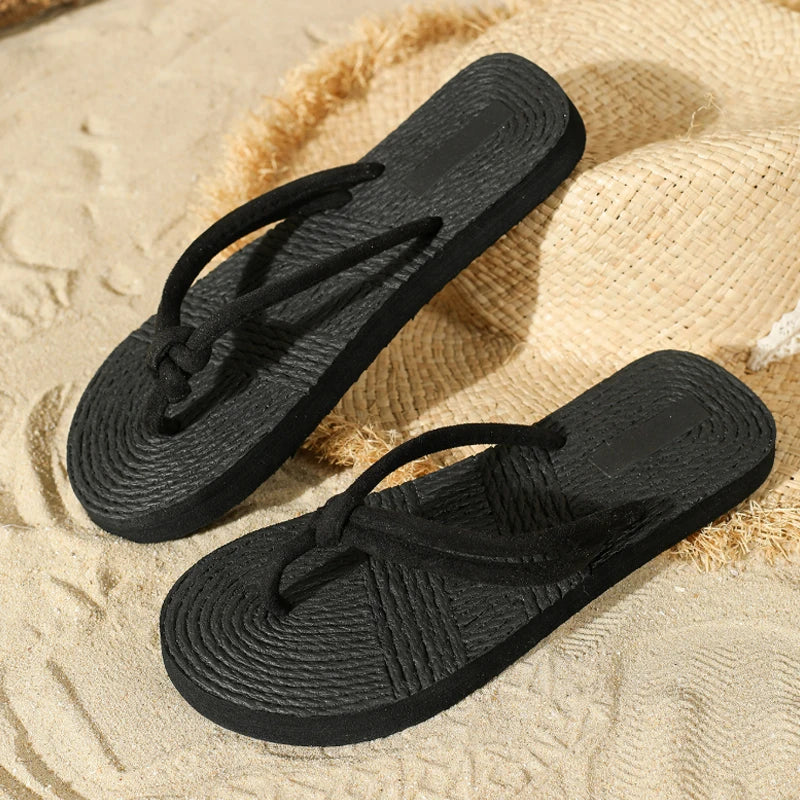 Women's Linen Flip Flop Slippers – Quick-Dry Beach & Indoor