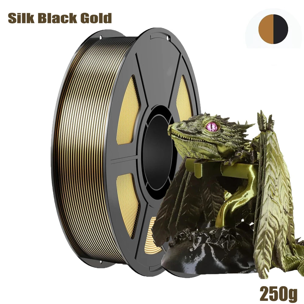 Silk Dual Color PLA Filament 1.75mm – Black Gold Bicolor Spool