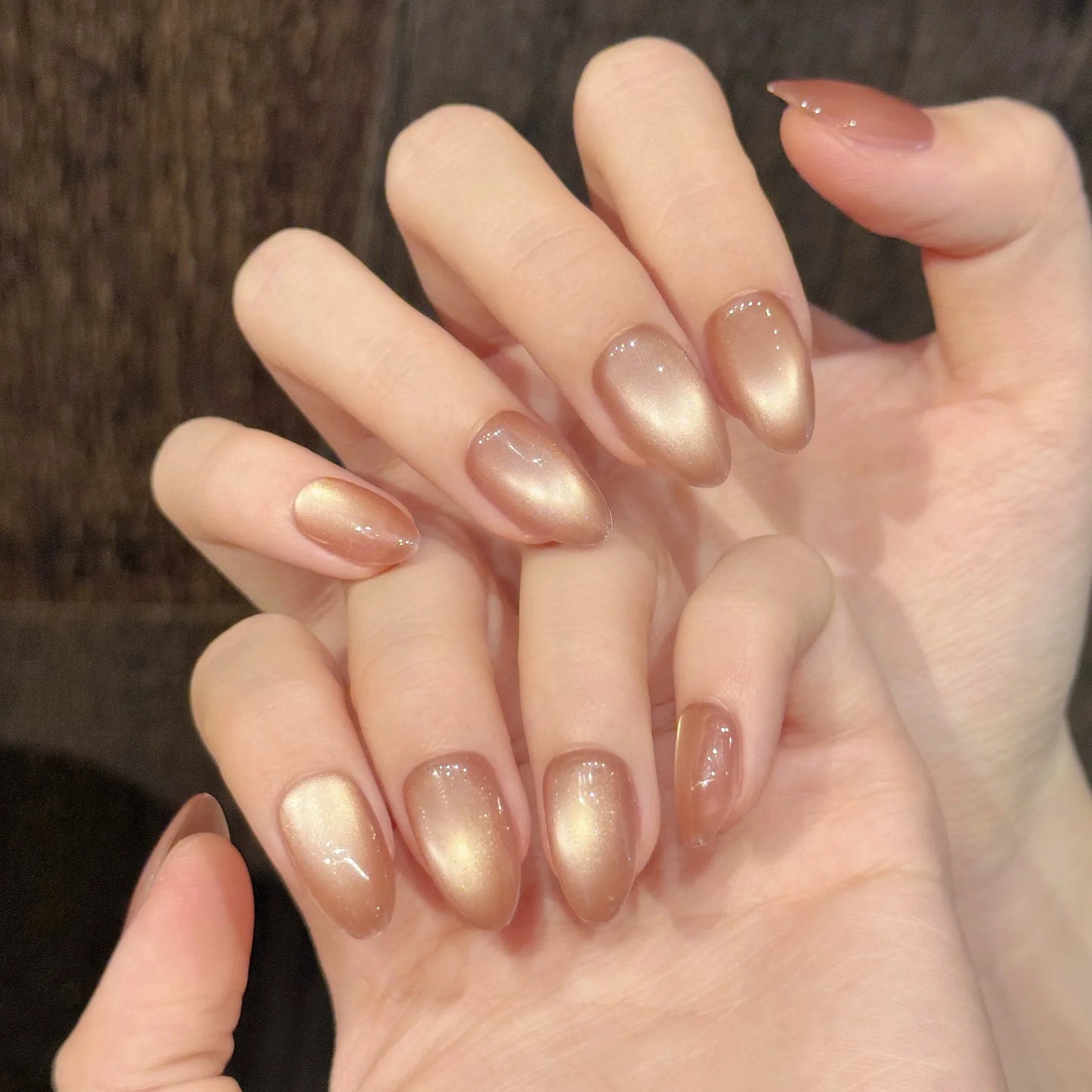 Handmade Press on Nails 10pcs Flash Glass Beads Cat's Eye False Nails Wearable Sweet Simple Round Fake Nails Almond Tip Nail Art Peaceful Pleasures Health and Wellness
