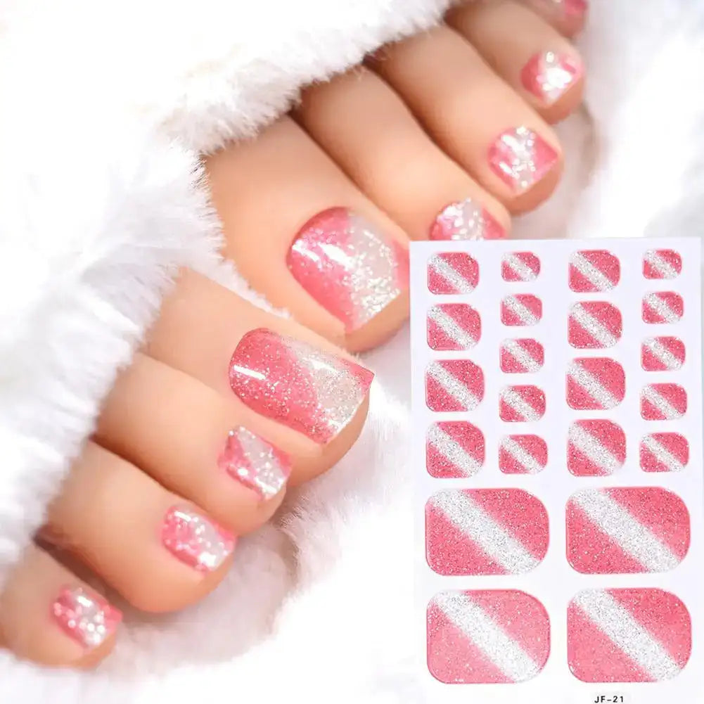 Gradient Glitter Toe Nail Stickers Full Nail Wraps Toenail Polish Strips for Women Shiny Self Adhesive Polish Toenail Stickers Peaceful Pleasures Health and Wellness NL-JF-21