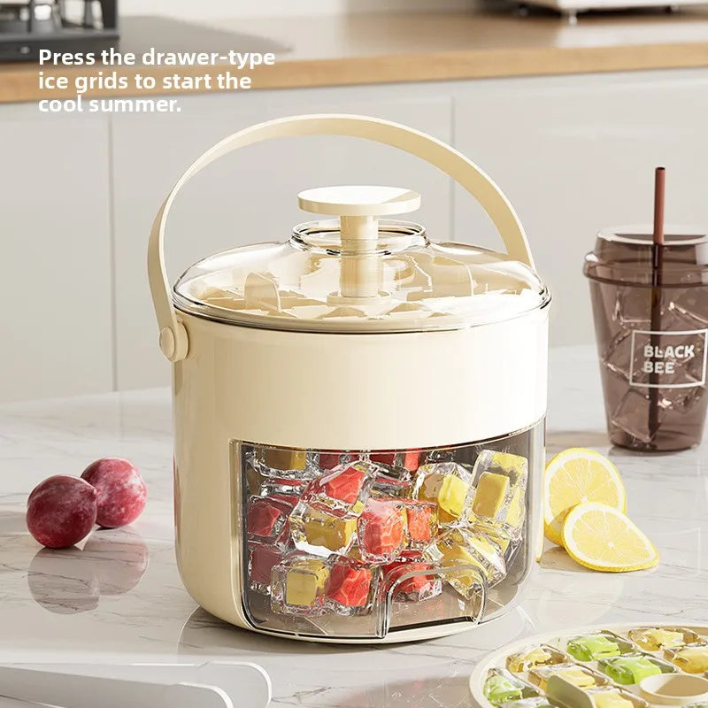 Portable Press Ice Cube Tray with Drawer, Large Capacity Multi-Layer Storage Bin for Home, Simple & Stylish Ice Maker Box Peaceful Pleasures Health and Wellness