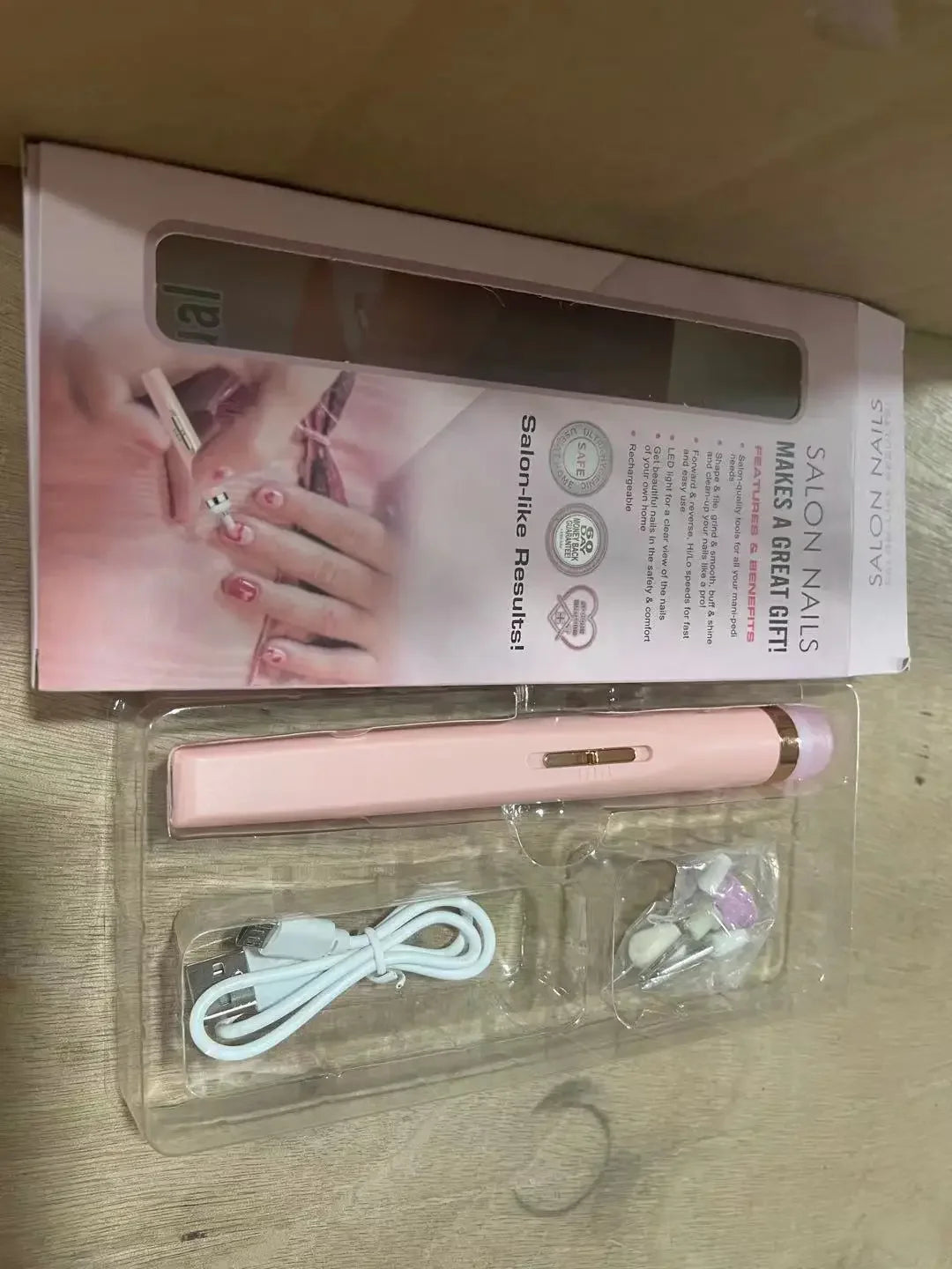 Electric Nail Grinder Nail Polishing Machine with Light Portable Mini Electric Manicure Art Pen Tools with Box for Gel Removing Peaceful Pleasures Health and Wellness Light Pink
