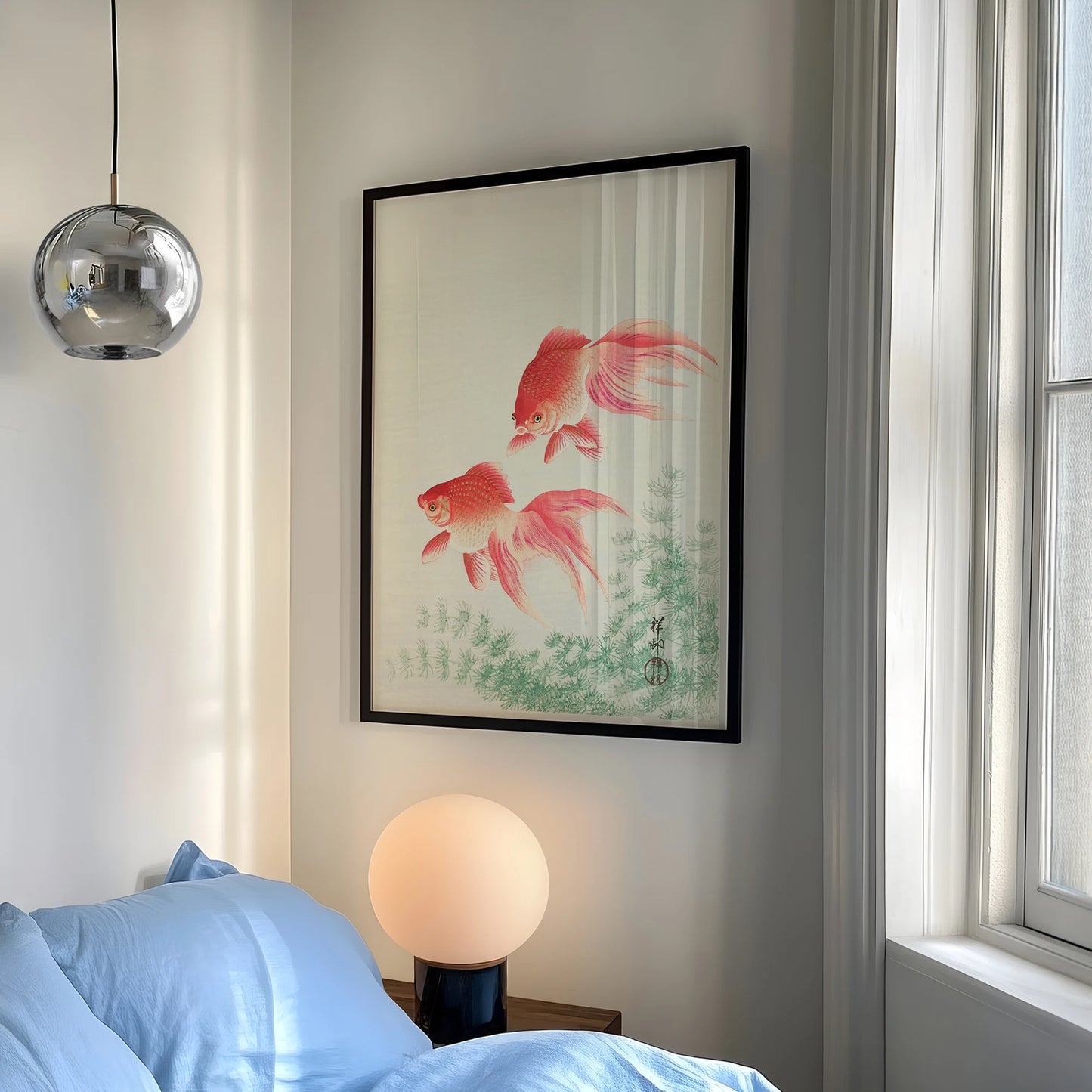 Japanese Goldfish Canvas Wall Art | Minimalist Poster Print