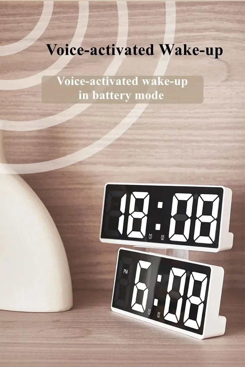 LED Digital Alarm Clock – Snooze, 12/24H & Temperature Display