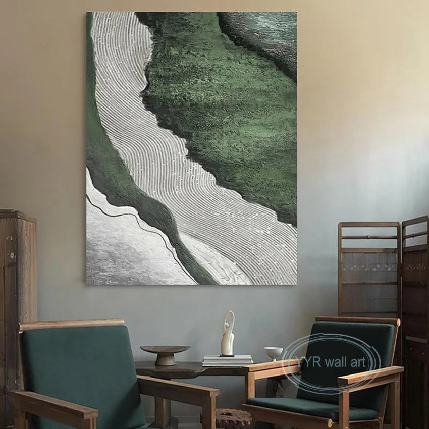 Hand Painted Green Abstract River Decor Poster Living Room Bedroom Wall Art Canvas Oil Painting Modern Home Aesthetic Picture Peaceful Pleasures Health and Wellness No frame 120cmx240cm