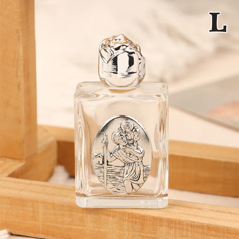 Glass Holy Water Bottle – Christian Cross & Virgin Design | 12 Styles