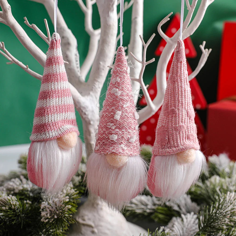 Christmas Faceless Gnome Ornaments – Soft Felt Pendants, Set of 3