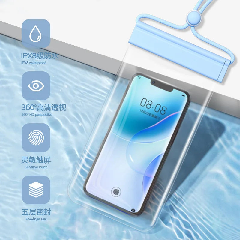 IPX8 waterproof bag transparent pouch for swimming waterproof smartphone case waterproof phone pack phone armbands and pouches Peaceful Pleasures Health and Wellness Blue