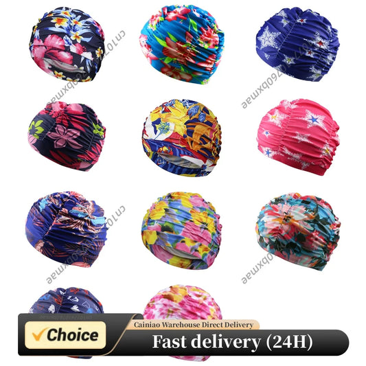 Printed Fabric Swim Cap Breathable Oversized Swimming Cap Lightweight Ear Protection Bathing Caps Diving Swimming Equipment Peaceful Pleasures Health and Wellness