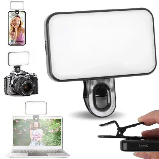Mini Selfie Fill Light 3 Color Modes Adjustable Brightness Rechargeable Clip on Mobile Phones Computers Photography LED Lights Peaceful Pleasures Health and Wellness