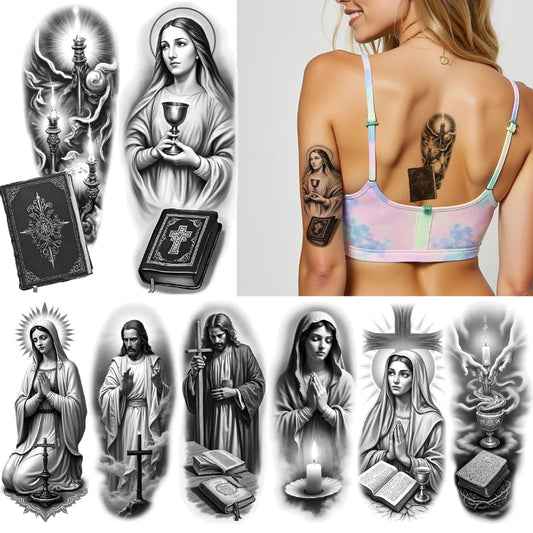 3-Pack Waterproof Temporary Tattoos – Cross & Praying Figures Temporary Tattoo Stickers Oasis Select