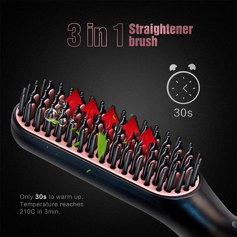 Portable Hair Straightener Brush Men Fluffy Hair Electric Curling Beard Straightener Beard Care Short Hair Straightener Comb Peaceful Pleasures Health and Wellness