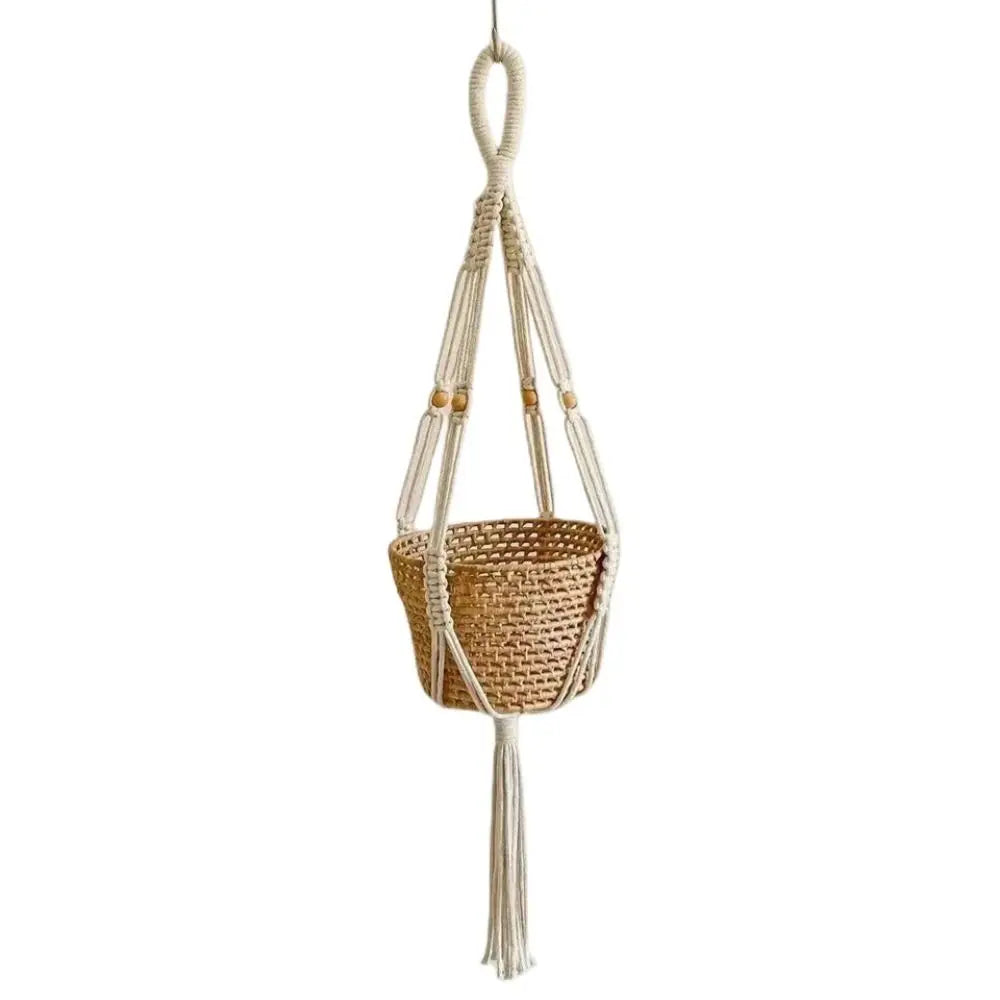 Boho Macrame Cotton Rope Plant Hanger – Handmade Tassel Basket