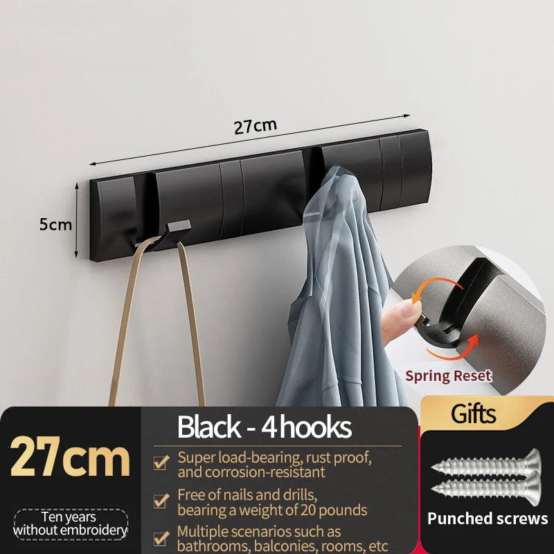 Folding Robe Hooks – 5-Hook Aluminum Wall Rack | Bath & Kitchen