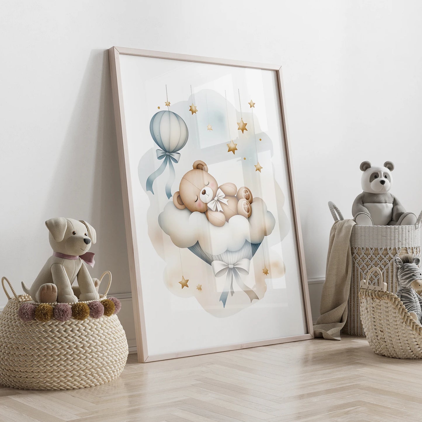 Personalized Blue Bear 3-Piece Canvas Wall Art | Kids Room Decor
