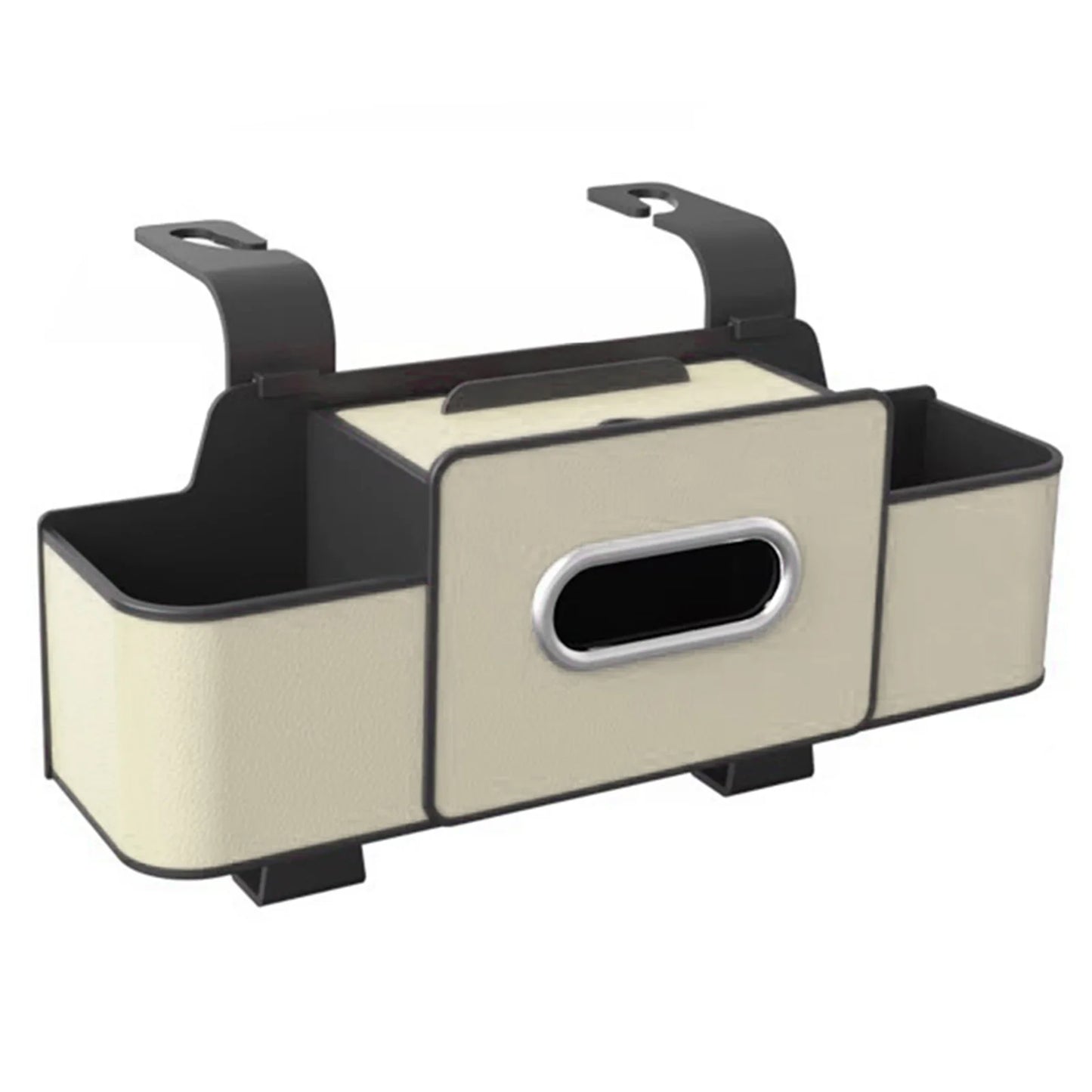 Multifunctional Car Organizer with Cup Holder Tissue Box and Hooks Vehicle Seat Back Hanging Storage Box Travel Accessories Peaceful Pleasures Health and Wellness Beige