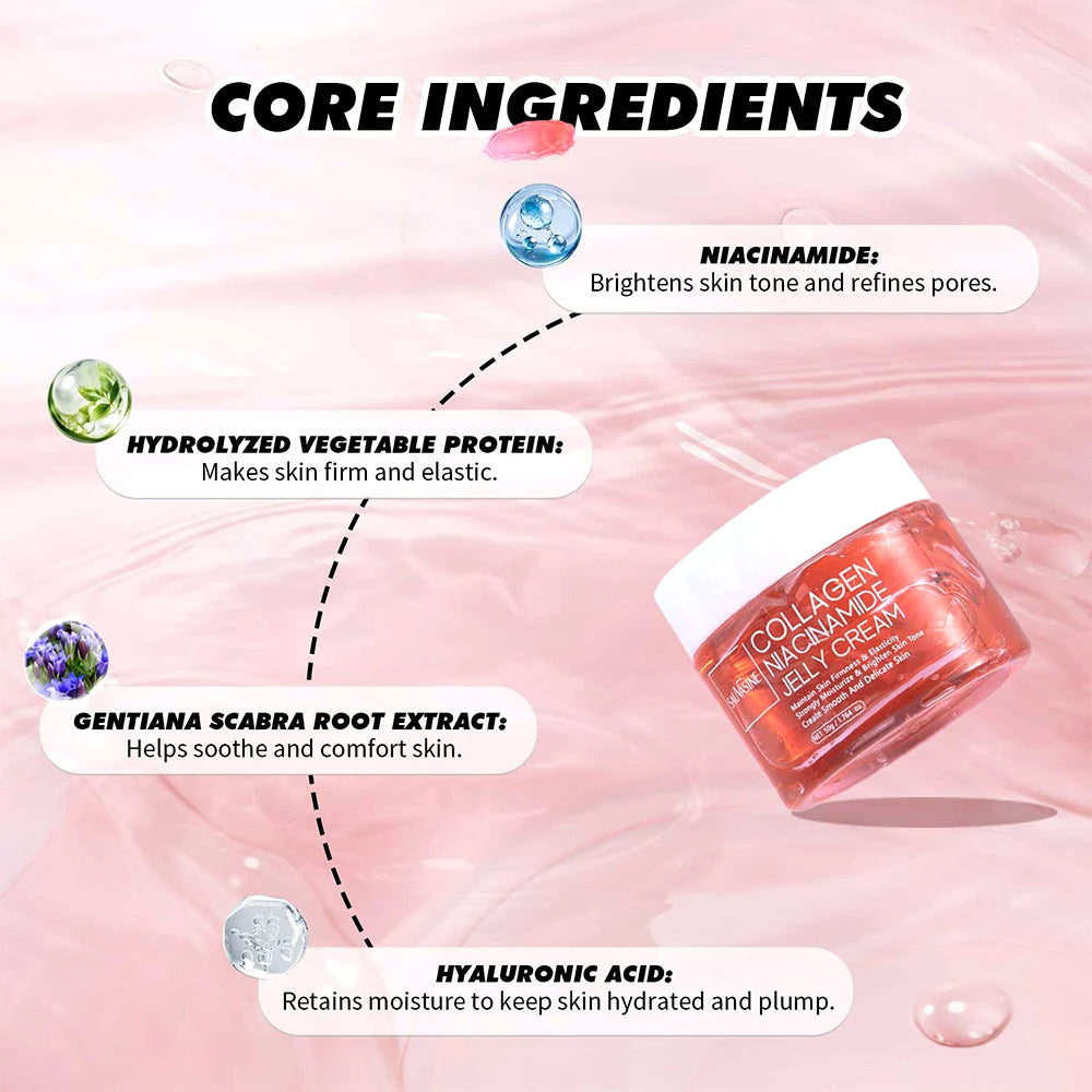 Collagen Jelly Cream Niacinamide Hydrolyzed Collagen 24h Glow & Lifted Look Moisturize Skin Elasticity & Hydration Face Cream Peaceful Pleasures Health and Wellness