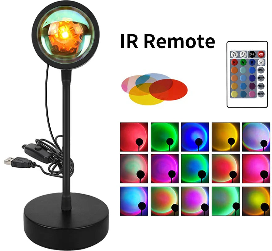 RGB Sunset Projector Night Light – USB LED Lamp with Remote