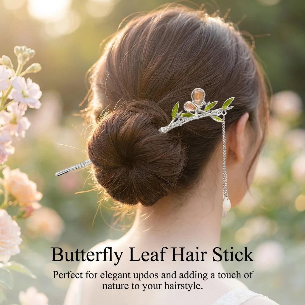 Green Bamboo Cat-Eye Tassel Hairpin For Hanfu And Ancient Style Dressing Peaceful Pleasures Health and Wellness