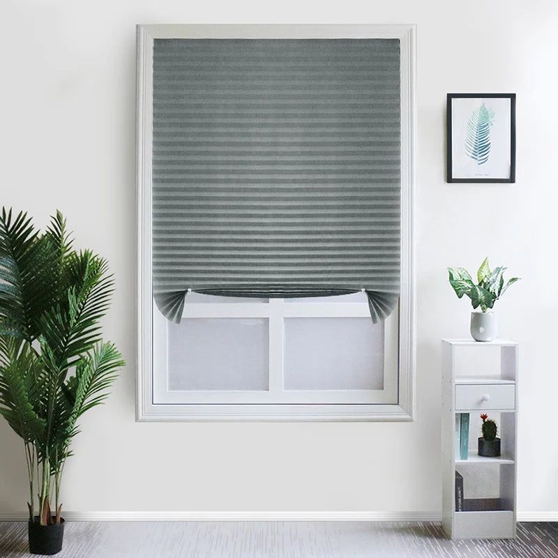 Self-Adhesive Blinds Semi-Blind Window Curtains Bathroom Kitchen Balcony Office Blinds Pleated Curtains Peaceful Pleasures Health and Wellness Gray 90x150cm