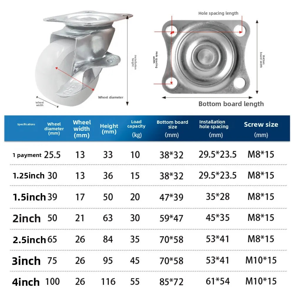 4-Pack 2.5" Heavy-Duty Swivel Furniture Casters | 360° Castors