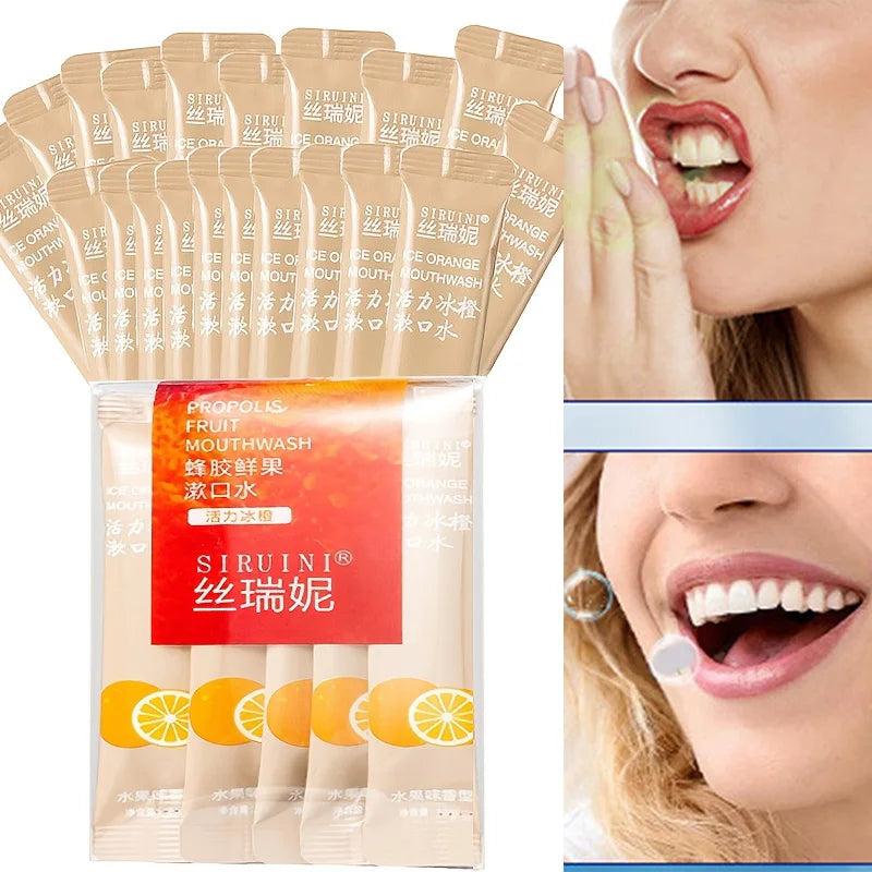 20 Boxed Ice Orange Flavored Fresh Fruit Mouthwash for Fresh Breath, Portable Disposable Mouthwash Peaceful Pleasures Health and Wellness
