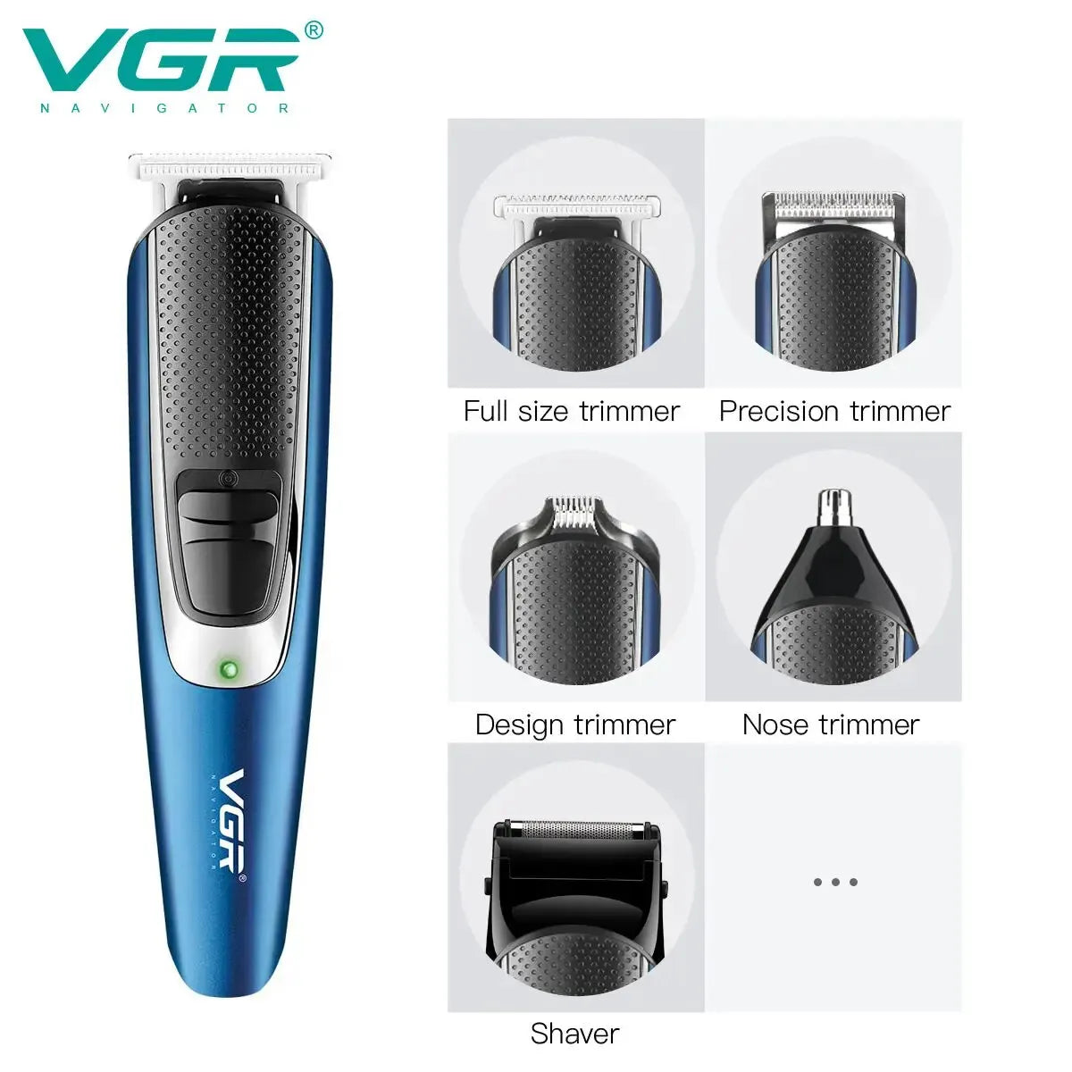 VGR Multifunctional 5-in-1 Hair Trimming Set Portable Men's Barber USB Charging Shaver Powerful Full Body Hair Removal Set V-172 Peaceful Pleasures Health and Wellness