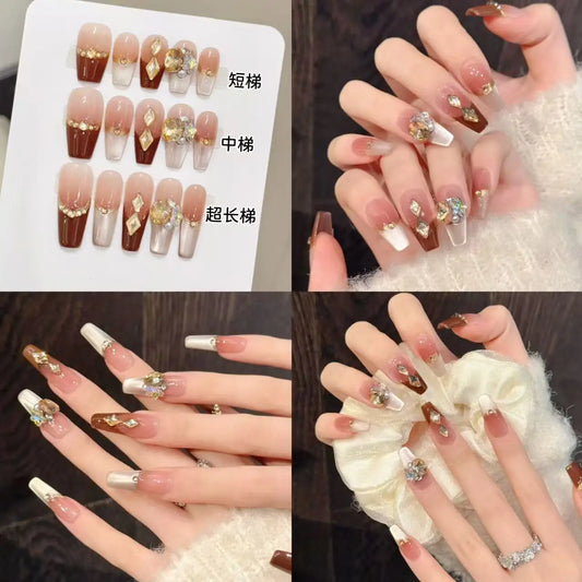 French Cat's Eye Press On Nails – Diamond Ballet Manicure Set Press On Nail Set Peaceful Pleasures Health and Wellness