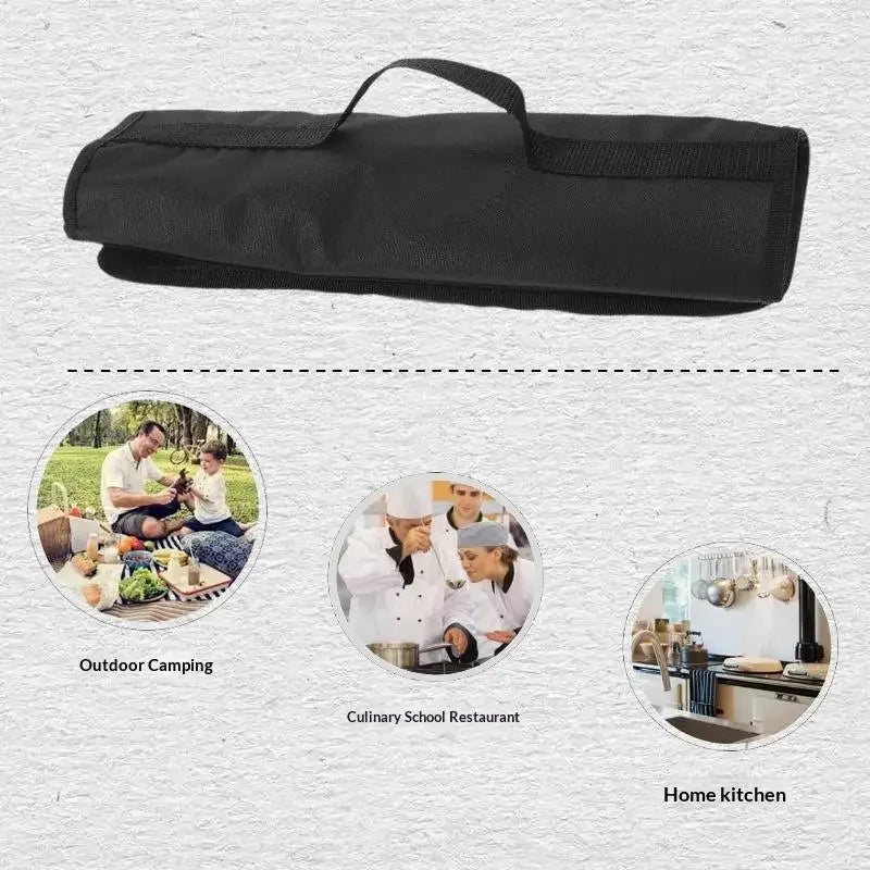 Black Chef Knife Roll Bag – 5-Pocket Oxford Carry Case