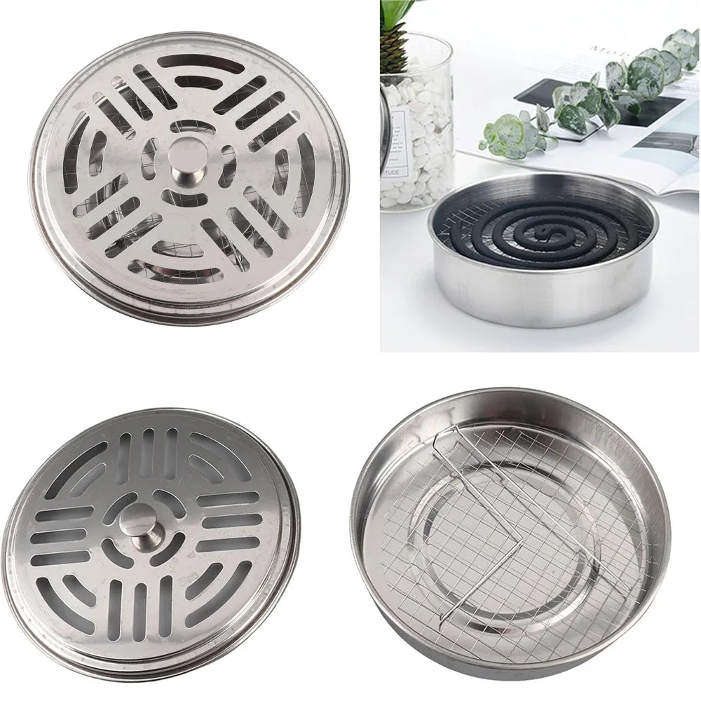 Mosquito Coils Holder Stainless Steel Mosquito Easy To Clean Anti-Mosquito Supplies Coil Box with Cover Round Mosquito Coil Tray Peaceful Pleasures Health and Wellness