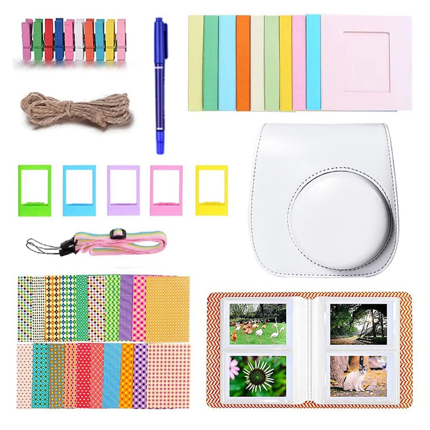 For Instax Mini 12 Protect Carrying Case Anti-Scratch Cameras Protection Bag Retro Flip Camera Bag 8 In 1 Cameras Accessories Peaceful Pleasures Health and Wellness White