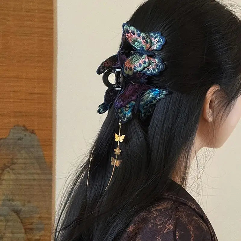 Chinese Butterfly Hair Claw Clip – Floral Tassel Hanfu Style