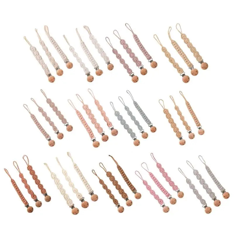 Baby Pacifier Holder Clips with Wooden Teether Beads – 3-Pack