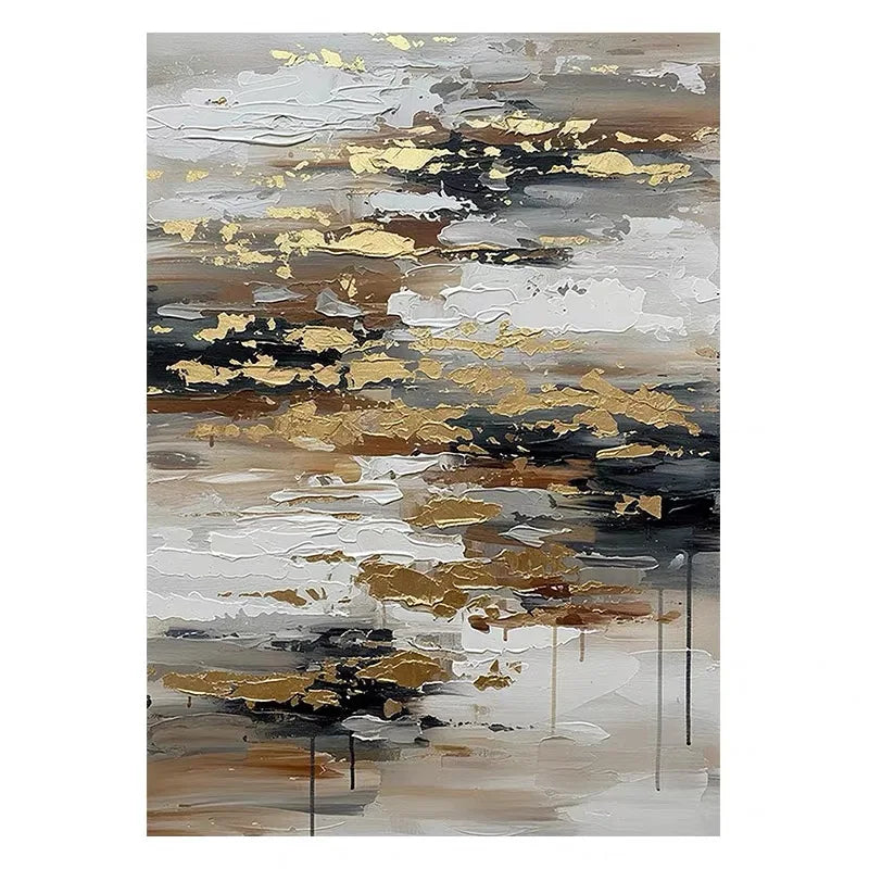 Modern Wall Art Home Decoration Gold Foil Mural Pure Hand Drawn Abstract Oil Painting Living Room Bedroom Porch Hanging Poster Peaceful Pleasures Health and Wellness no frame 50cmx80cm