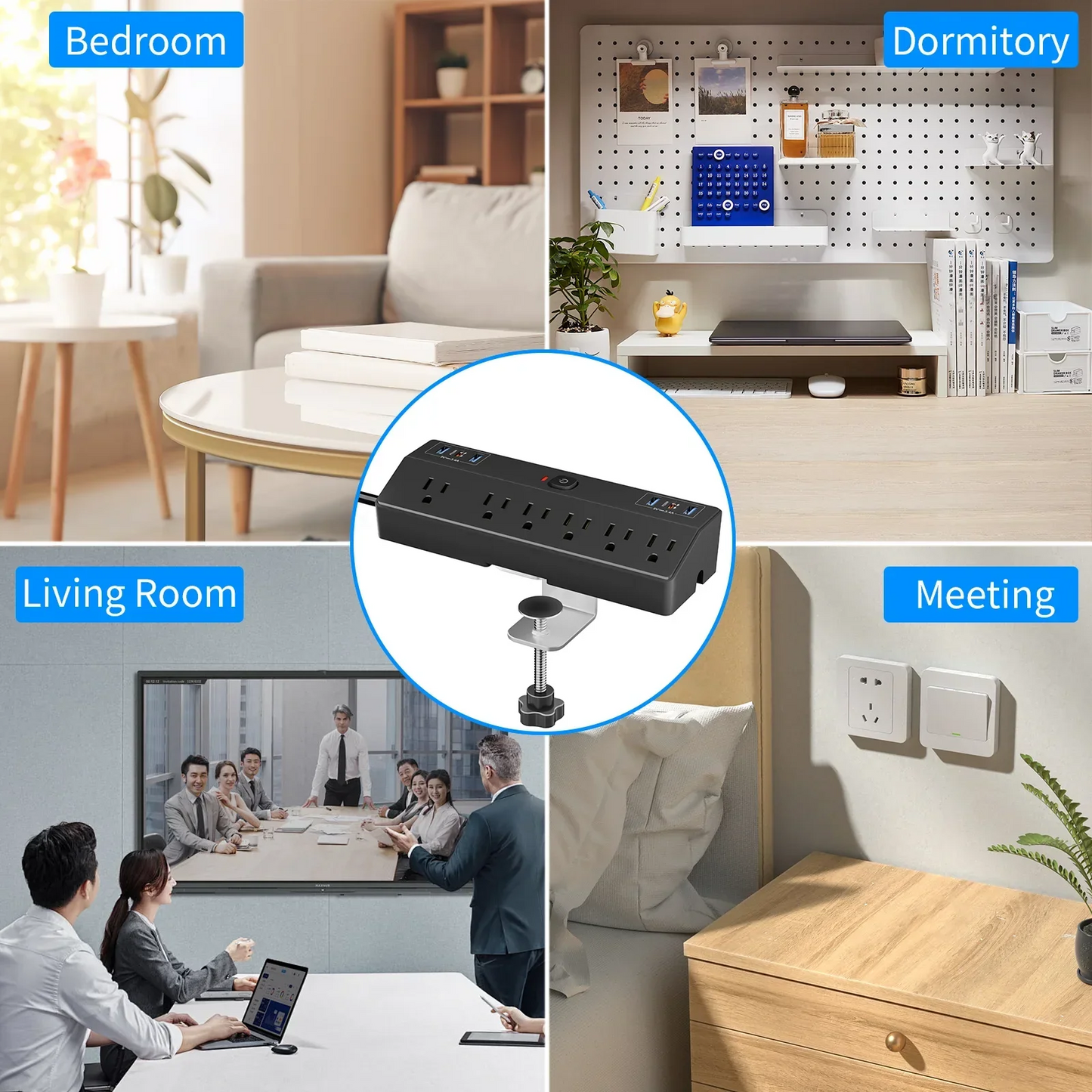PASSUS Clamp Power Strip PD20W Fast Charging & 3m Extension Peaceful Pleasures Health and Wellness