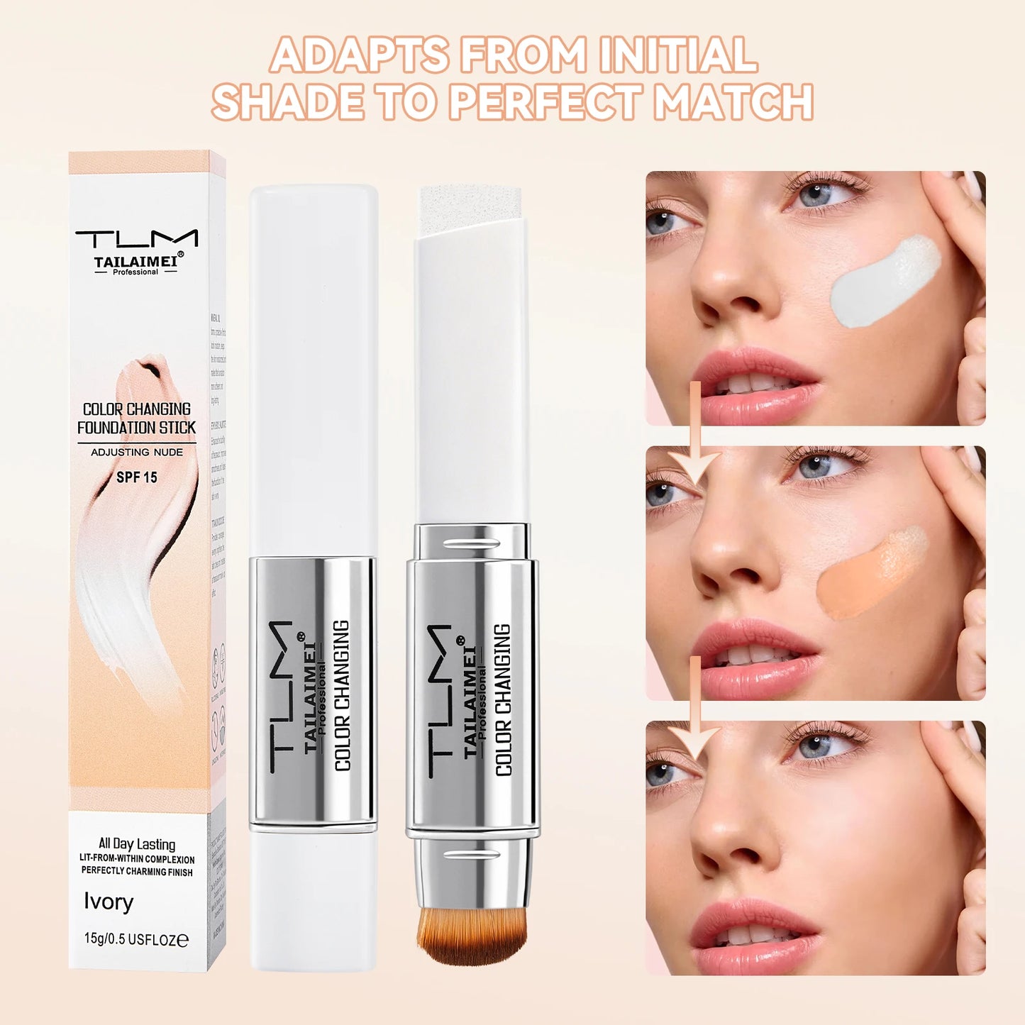 Tlm Color Changing Foundation Stick with SPF 15 Peaceful Pleasures Health and Wellness