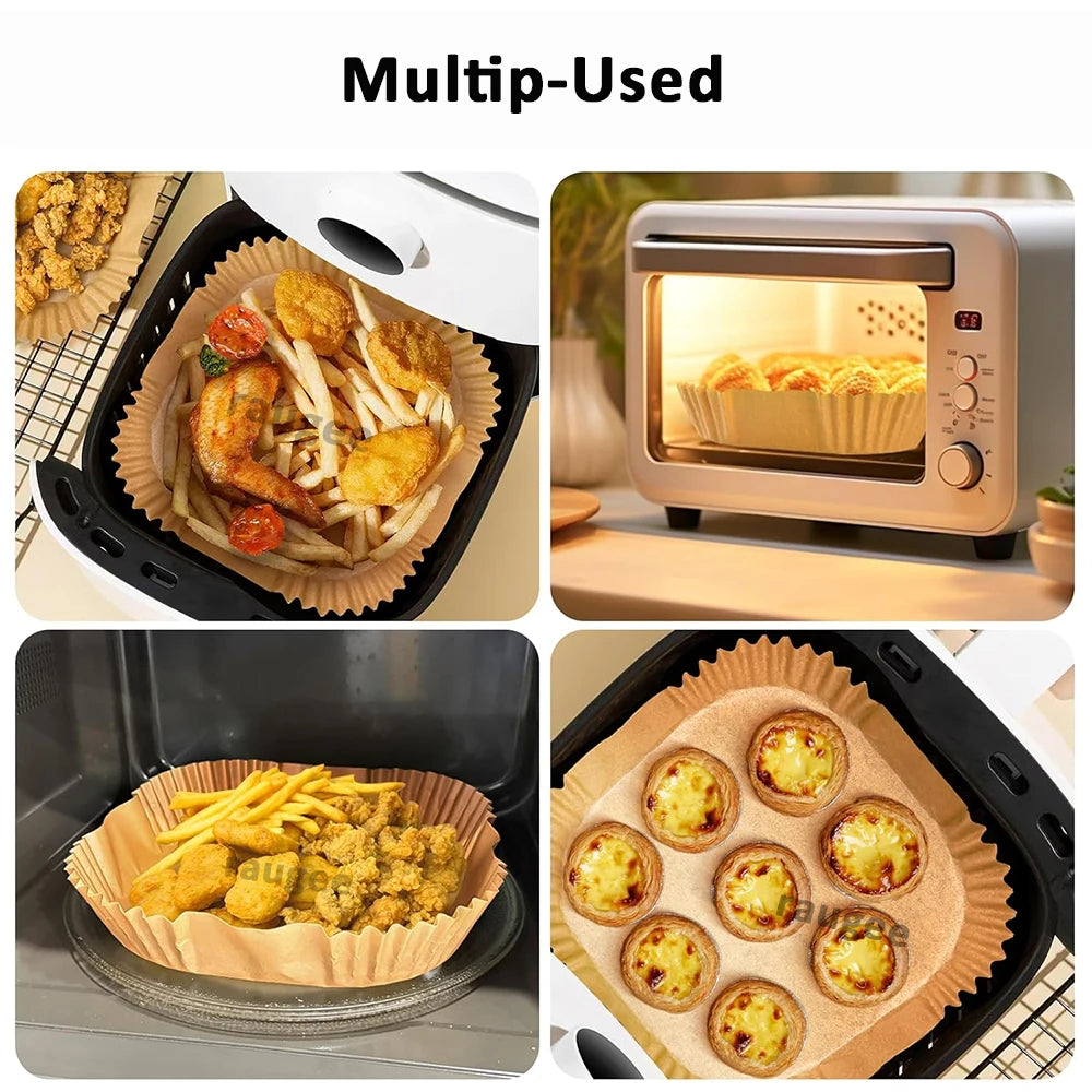 100Pcs Air Fryer Disposable Baking Paper Non-Stick Mat Square Parchment Paper Liners for 3-5L Air Fryer Steamer Baking Microwave Peaceful Pleasures Health and Wellness