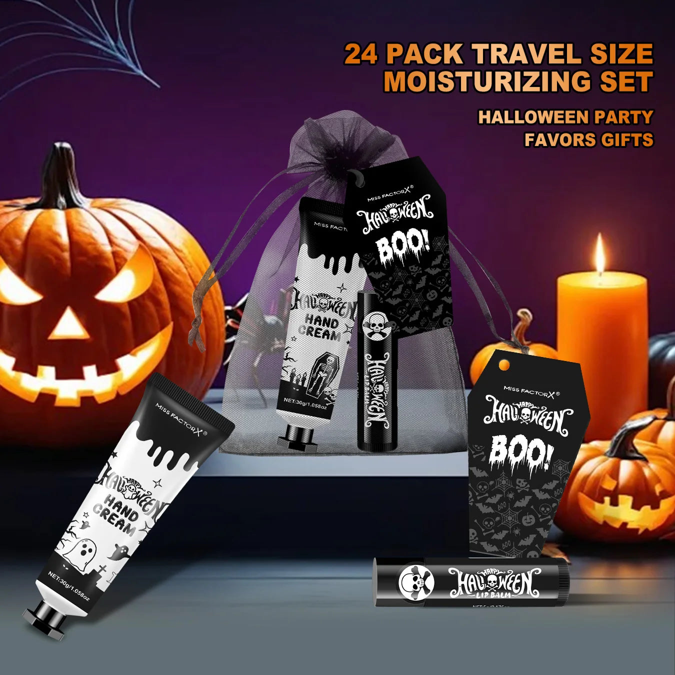 Halloween assembly gift 96PCS/box hand cream lipstick in bulk with BOO card and black gift bag Peaceful Pleasures Health and Wellness