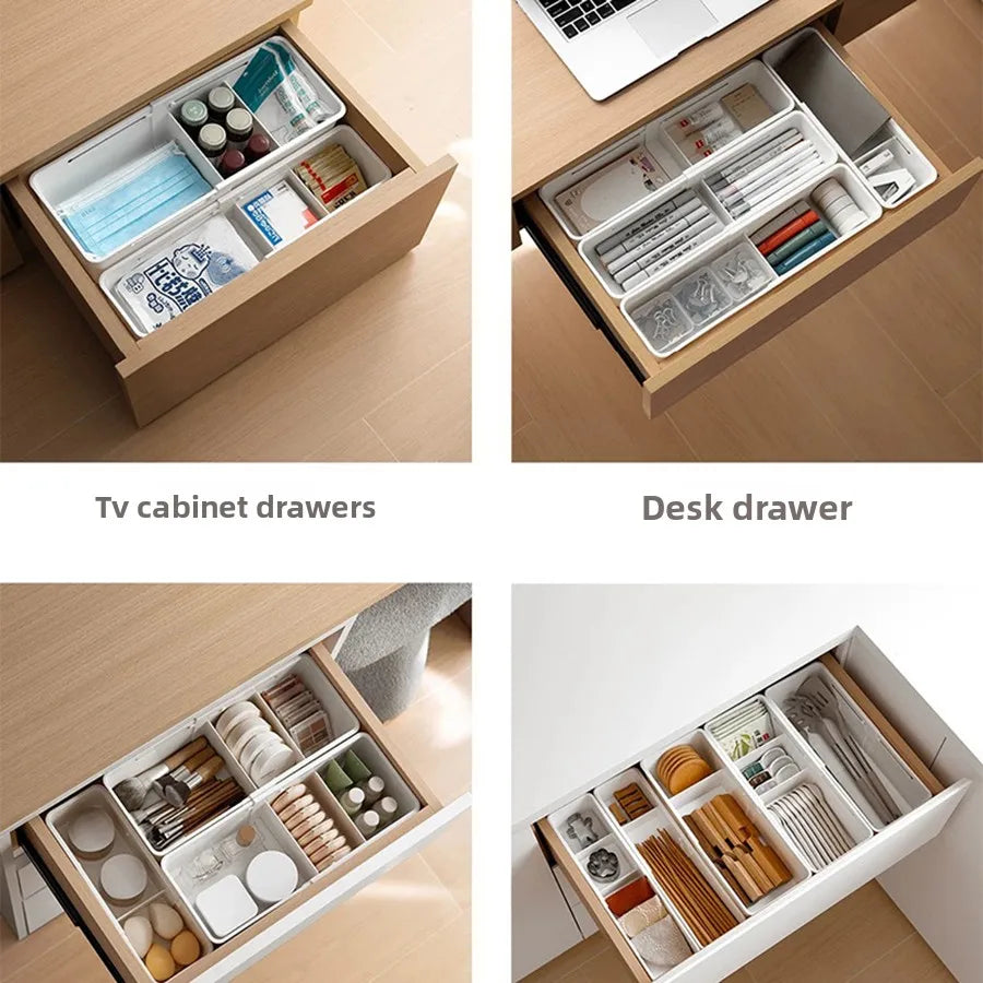 Expandable Sliding Drawer Tray with Adjustable Dividers – Glossy PS Plastic Drawer Organizer Bin