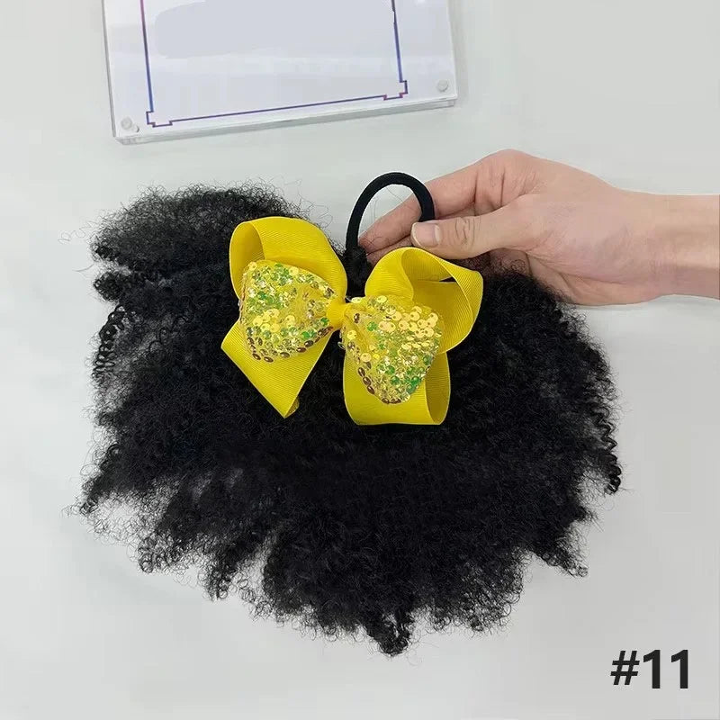2pcs/ Luxury Kids Hair Buns Kids Afro Puff Soft Like Natural Human Hair Hand Feel Marley Kinky Bulk for Hair Girl with Elastic Peaceful Pleasures Health and Wellness yellow