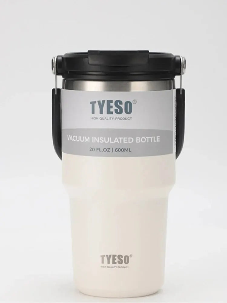 Tyeso's New Coffee Cup With Double-Layer Insulation And Cold Insulation Portable Ice Cream Cup Large Capacity Stainless Steel Peaceful Pleasures Health and Wellness White 501-600ml