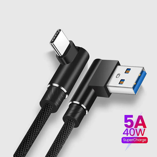 40W 5A USB-C 90° Braided Fast Charging Cable 1M/2M USB-C Charging Cable Peaceful Pleasures Health and Wellness