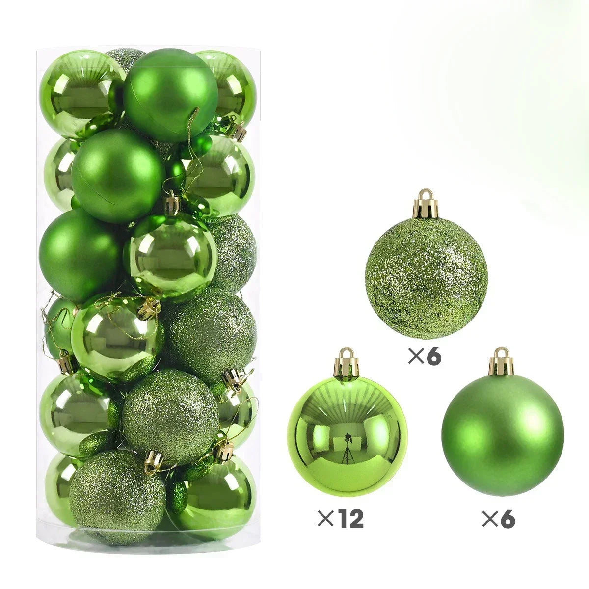 24Pcs 3/4/6CM Christmas Balls Big Ball Christmas Tree Pendant Ornaments for Party Decor 2025 New Year Navidad Gifts Accessory Peaceful Pleasures Health and Wellness Light Green 6CM