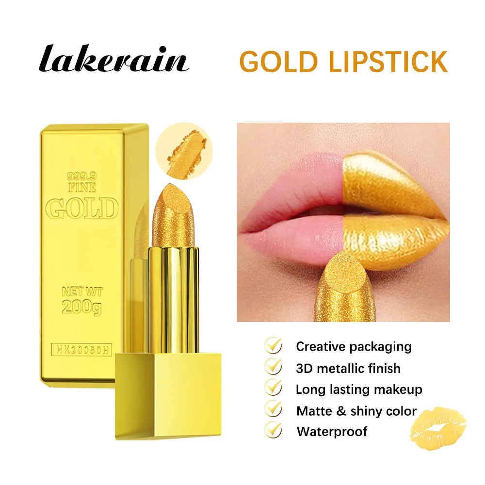 Hallowmas High-pigmented Gold Lipstick Shiny Metallic Matte Velvet Waterproof Long Lasting Sexy Gold Lip Gloss Women Lip Makeup Peaceful Pleasures Health and Wellness