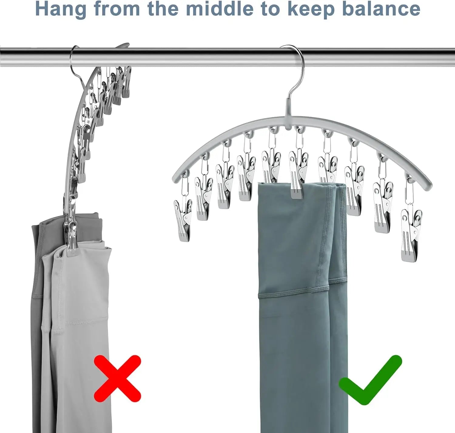Metal Yoga Pants Hanger 2-Pack with Rubber Clips – Grey Peaceful Pleasures Health and Wellness