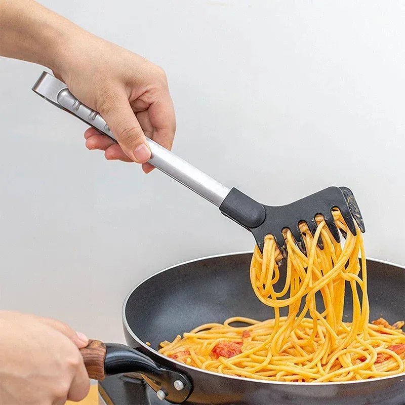 Stainless Steel Noodle Tongs Non-slip Handle Heat-resistant Chuck Easy To Store Multi-functional Food Tongs Peaceful Pleasures Health and Wellness
