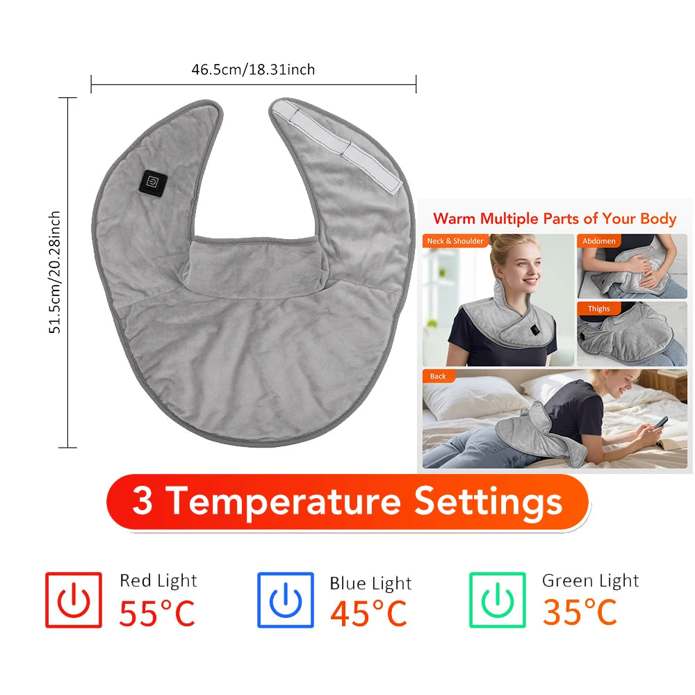 Neck and Shoulder Heating Pad Electric Hot Compress Shawl Back Wrap Home Office Abdomen Menstrual Warming Soft Mat Peaceful Pleasures Health and Wellness 5V 2A neck pad